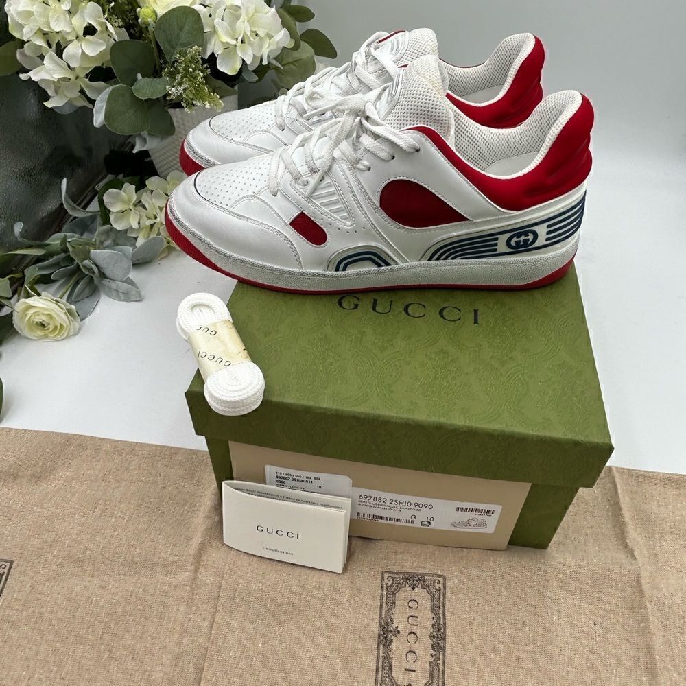 Men’s Gucci leather basket sneakers size 10 made in Italy - Picture 2 of 11